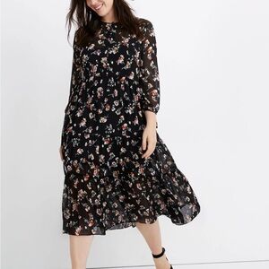 Madewell Sheer Button-Front Tier Midi Dress in Carnation Toss Size XL